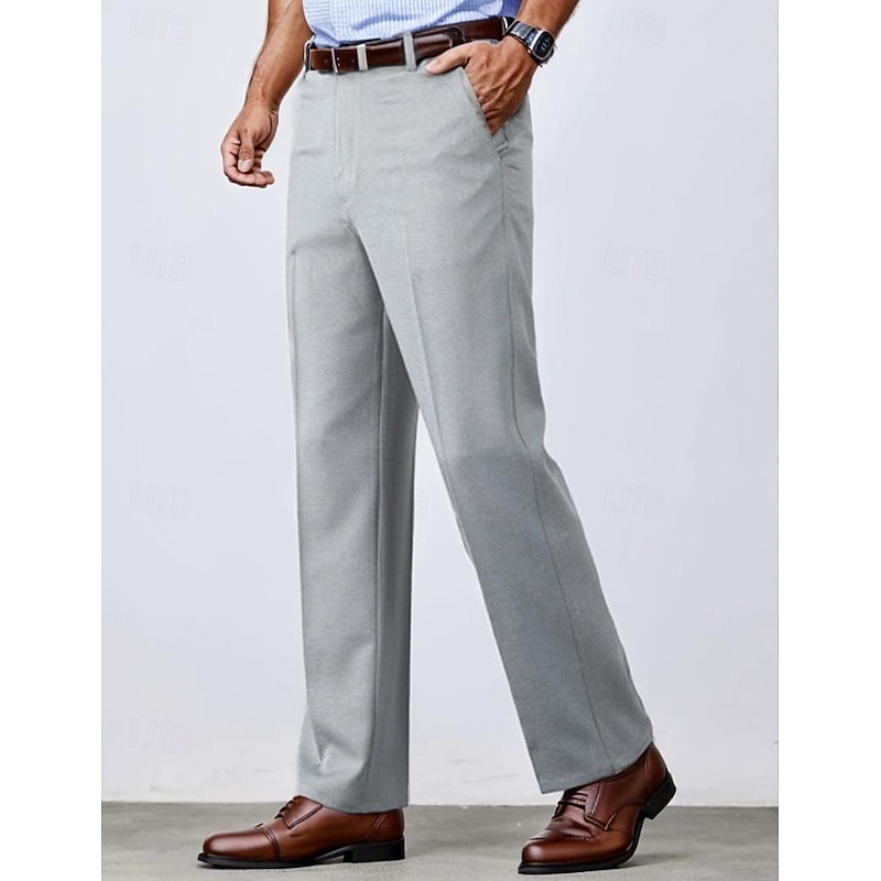 Men's Dress Pants Trousers Suit Pants Pocket Straight Leg Plain Wearable Wrinkle Resistant Full Length Wedding Business Daily Fashion Basic Black Light Grey Micro-elastic - Main Image