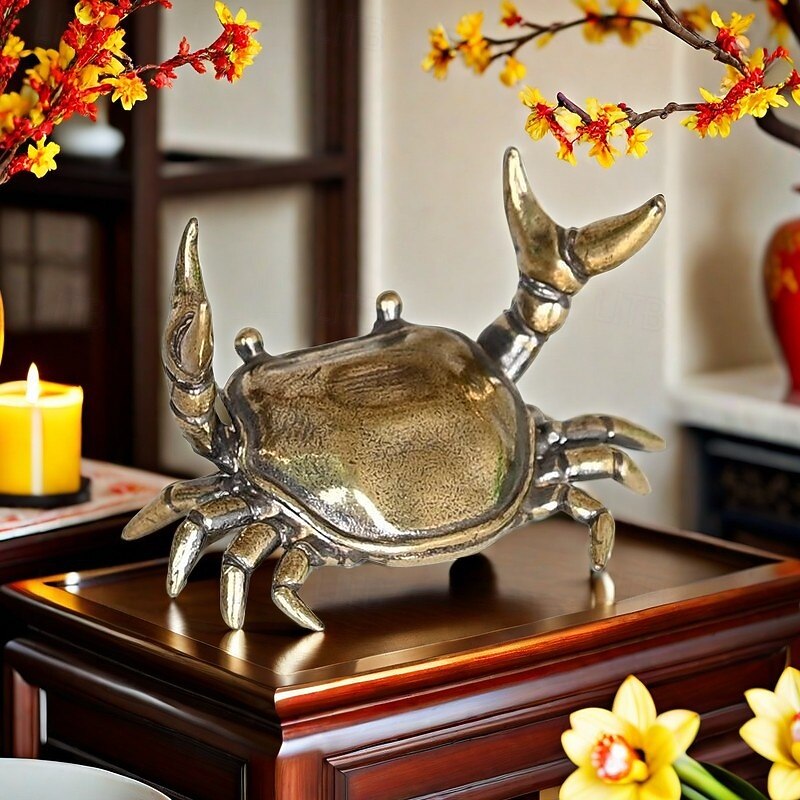 Vintage Copper-Plated Crab Figurine, Weightlifting Crab Desk Decoration, Creative Tea Table Ornament, Pen Holder, and Desktop Craft Decor4