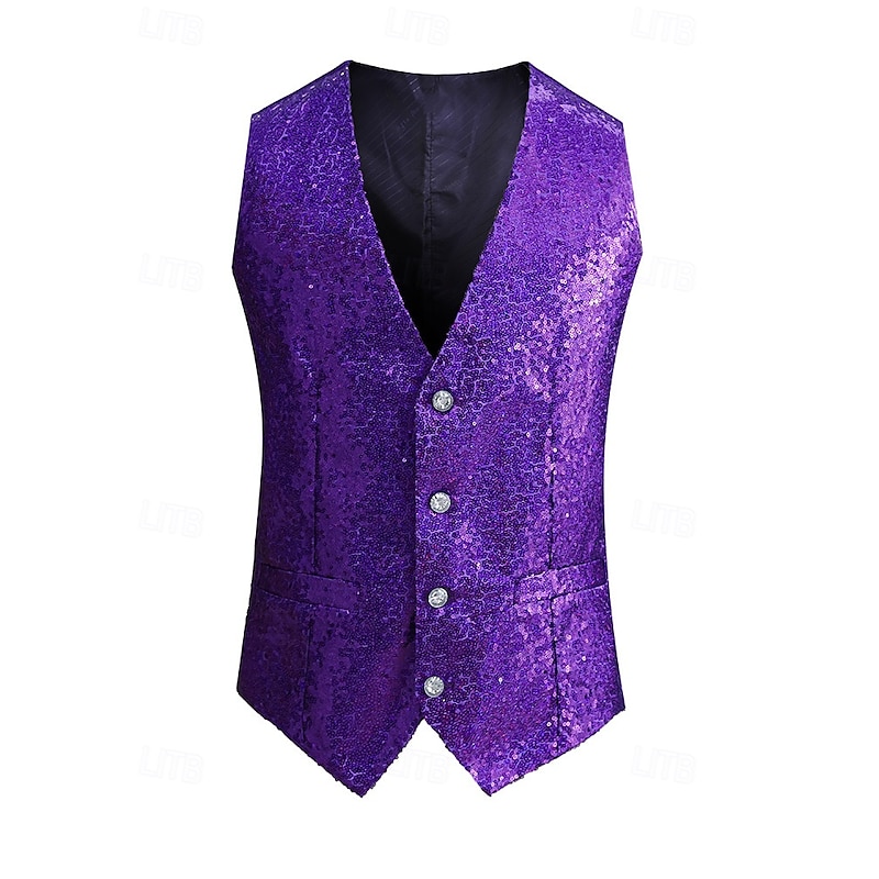 Disco 1980s Vest Disco Sequins Fancy Dress Men's Carnival Costume Masquerade Performance Party Club Adults' Vest All Seasons2