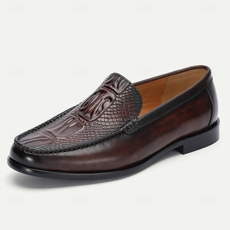 Men's Premium Cowhide Loafers with Snake Pattern Accent – Elegant Formal Footwear for Business and Special Occasions3