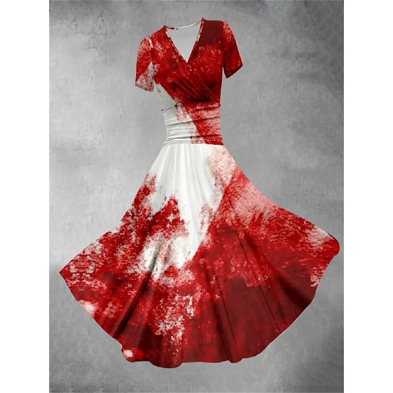 Women's Graphic Print V Neck Midi Dress Stylish Home Daily Short Sleeve Summer2