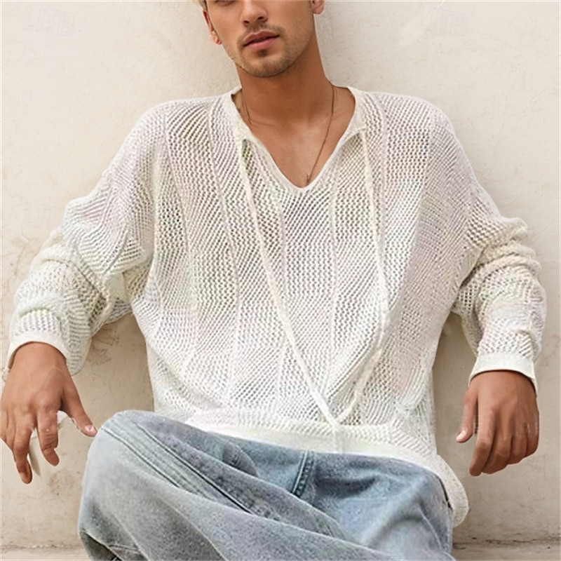 Men's Sweater Pullover Sweater Jumper Ribbed Knit Regular Tops Knitted Slim Fit Plain V Neck Modern Contemporary Work Daily Wear Clothing Apparel Winter Black White S M L