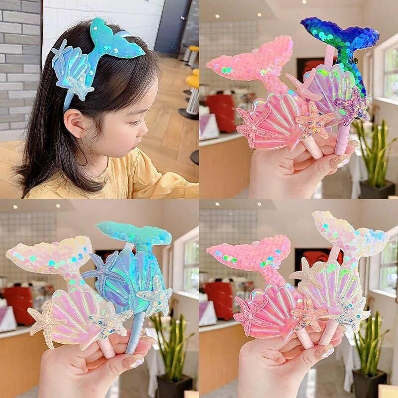 Kids Girls' Hair Accessories Active Sweet Party Birthday Mermaid White Pink3