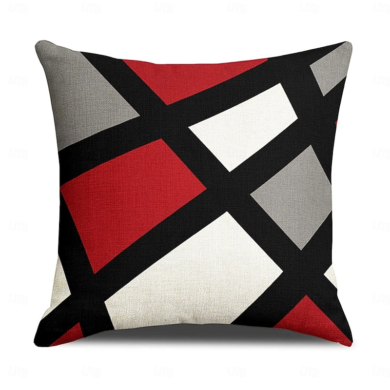 Geometric Decorative Toss Pillows Cover 1PC Soft Square Cushion Case Pillowcase for Bedroom Livingroom Sofa Couch Chair Black Red Grey - Main Image