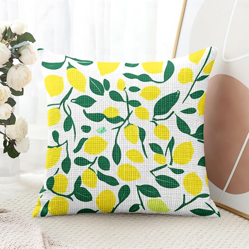 Summer Vibe Decorative Toss Pillows Cover 1PC Hawaiian Aloha Palm Leaf Lemons Soft Square Cushion Case Pillowcase for Bedroom Livingroom Sofa Couch Chair