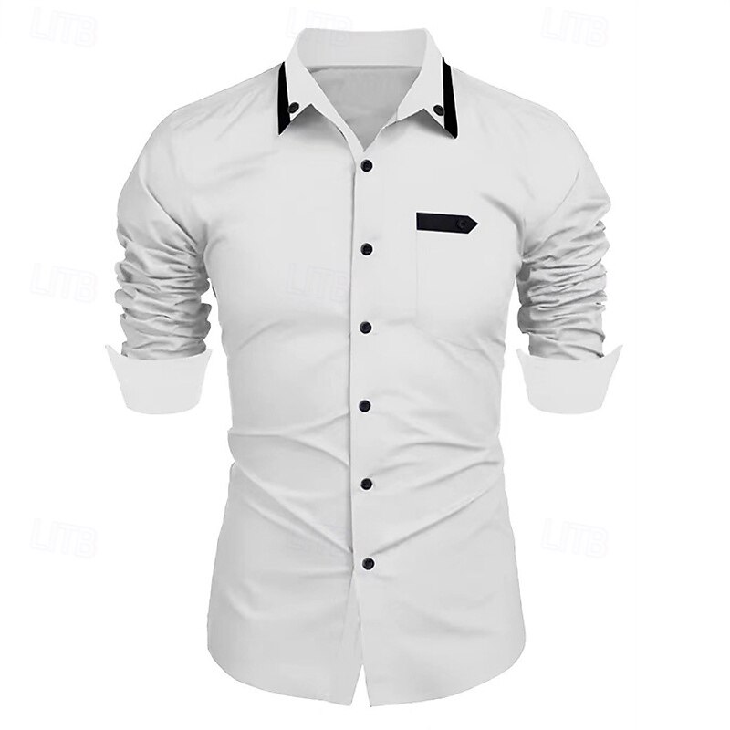 Men's Shirt Dress Shirt Button Up Shirt Plain Wedding Party Black White Navy Blue Sky Blue Long Sleeve Lapel Spring &  Fall Clothing Apparel2