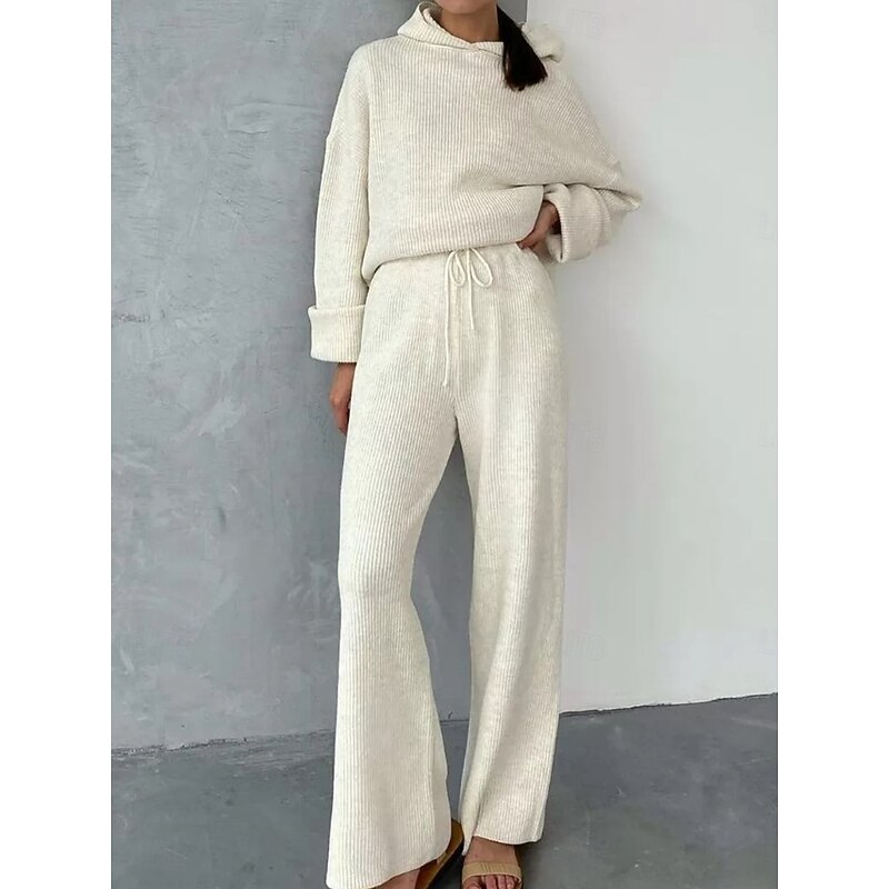 Women's Fashion Streetwear Daily Hoodie Sweatpants Long Sleeve Crew Neck Plain Drawstring Casual Daily Black White Blue Fall Regular Fit3