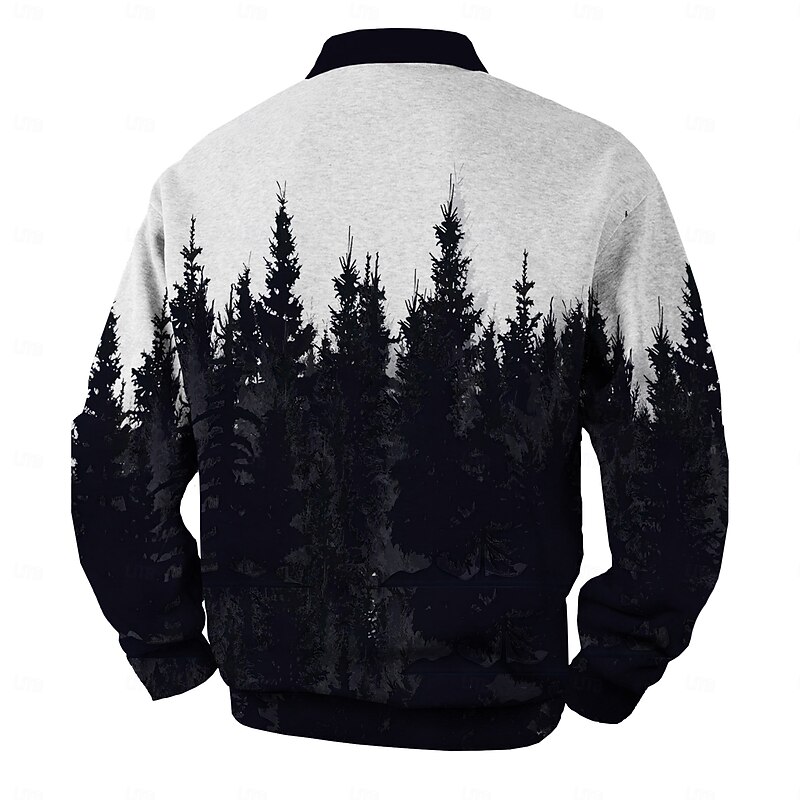 Men's Graphic Leaf Flannel Polo Shirt Long Sleeve Polo Shirts Collared Shirts Casual Outdoor Dailywear Outdoor clothing 3D Print Black-white2