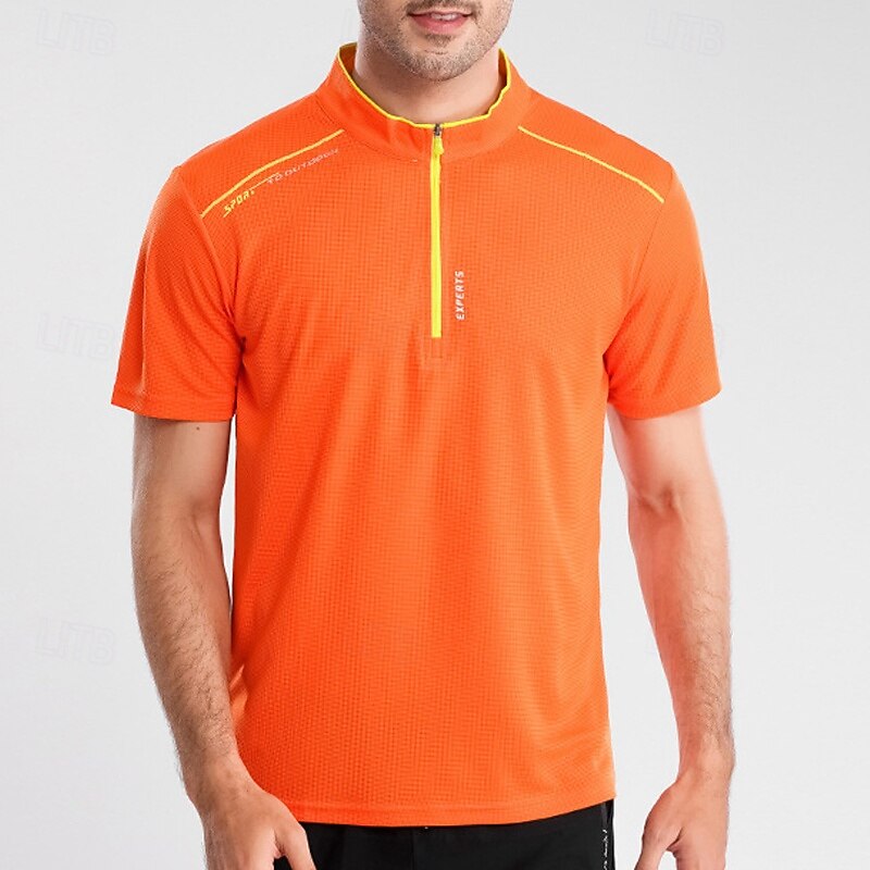 Men's T shirt Hiking Tee shirt Short Sleeve Quarter Zip Tee Tshirt Muscle T-Shirt Short Sleeve Shirt Outdoor Quick Dry Workout Soft Sweat wicking Polyester Red Royal Blue Blue Gym Climbing Camping