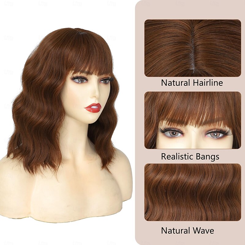 Wig with Bangs Wigs for Women Short Wavy Wig Shoulder Length Curly Bob Synthetic Wig Heat Resistant Fiber Wigs for Daily Party Use2