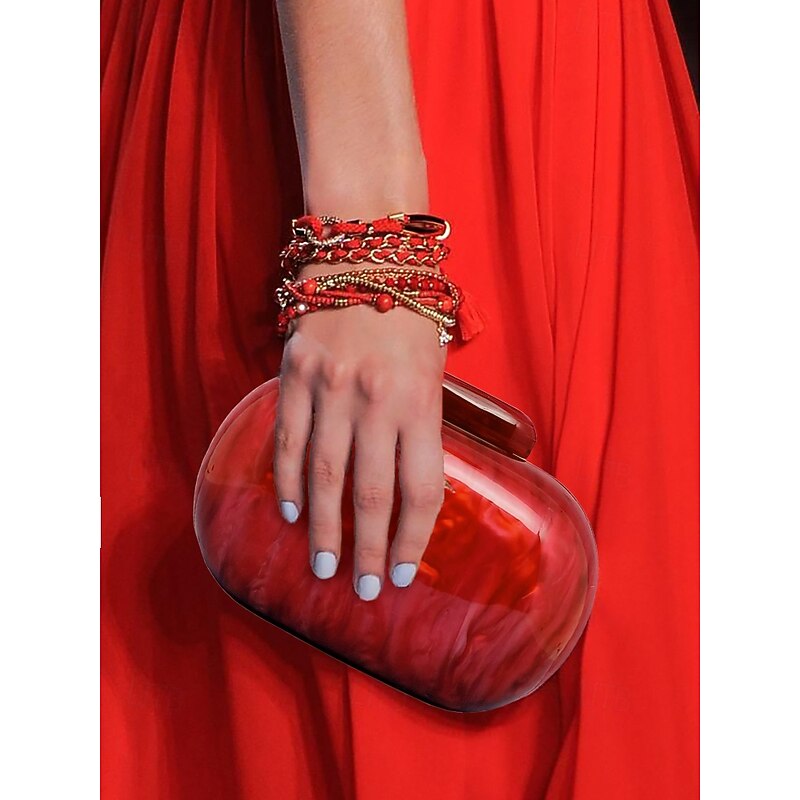 Women's Clutch Evening Bag Shoulder Bags Acrylic Party Wedding Party Chain Multi Carry Solid Color Almond Black White2
