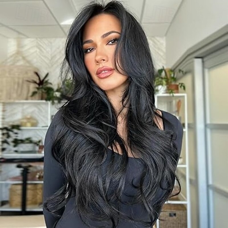 Long Layered Wigs for Women Wavy Wigs Middle Part Synthetic Hair Wig for Daily Use Party Cosplay2