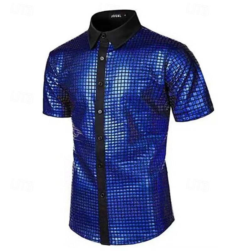 Men's Shirt Summer Shirt Casual Shirt Button Up Shirt Black Yellow Pink Red Royal Blue Short Sleeve Plain Lapel Vacation Prom Clothing Apparel Polyester Fashion Casual Comfortable