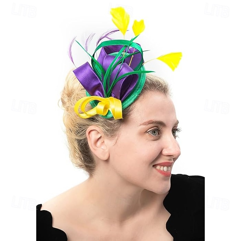 Fascinators for Women Tea Party Hat Headband Derby Wedding Church Bridal Cocktail Feathers Hair Clip For Mardi Gras3