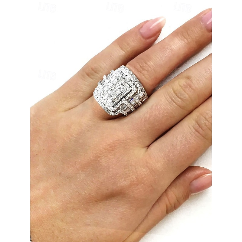 Luxury Square-Cut Simulated Diamond Ring with Multi-Layer Design – Statement Jewelry for Women, Perfect for Weddings, Engagements, and Special Occasions3