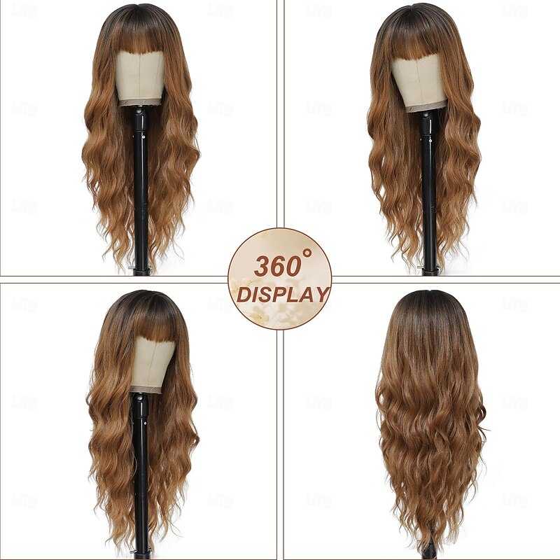 Wig with Bangs for Women Long  Wavy Wigs  Wigs Natural Looking Heat Resistant Synthetic Wig for Daily Party Use3