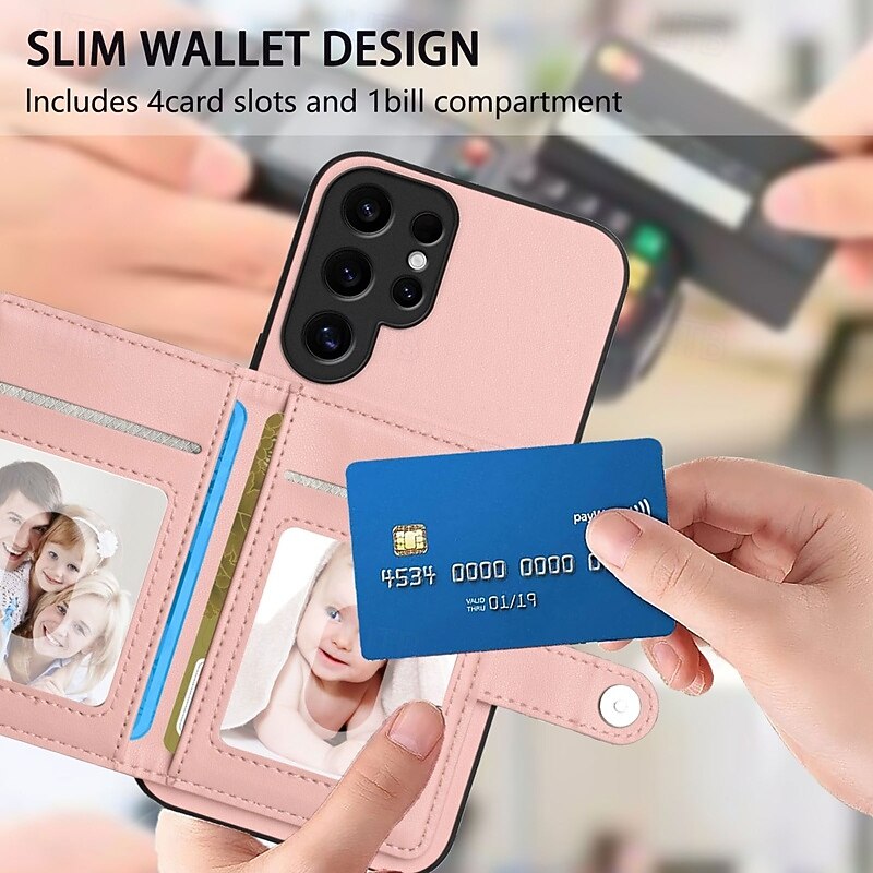 Phone Case For Samsung Galaxy S25 S24 S24 FE S23 Ultra Plus S22 Plus  Ultra A55 5G A35 5G A25 A15 A14 Back Cover with Stand Holder Card Slot Shockproof Retro TPU PU Leather3