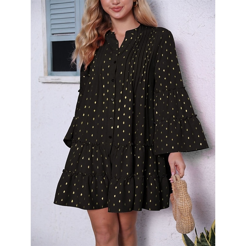 Women's Mini Dress Black Dress Casual Dress Cocktail Dress Formal Dress Cute Stylish Casual Flared Sleeve Vacation Party Daily Loose Fit Long Sleeve V Neck Magenta Black Blue Summer Spring Fall