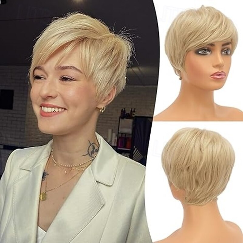 Pixie Cut Wigs Synthetic Short Pixie Haircut Wig with Bangs Glueless Layered Wig Wavy Wigs for Women3