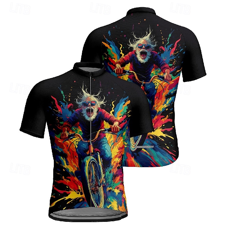 Men's Cycling Jersey Graphic Short Sleeve Bike Tee Tshirt Jersey with 3 Rear Pockets Mountain Bike MTB Quick Dry Anatomic Design Wicking Breathable Sports Black Khaki Clothing Apparel