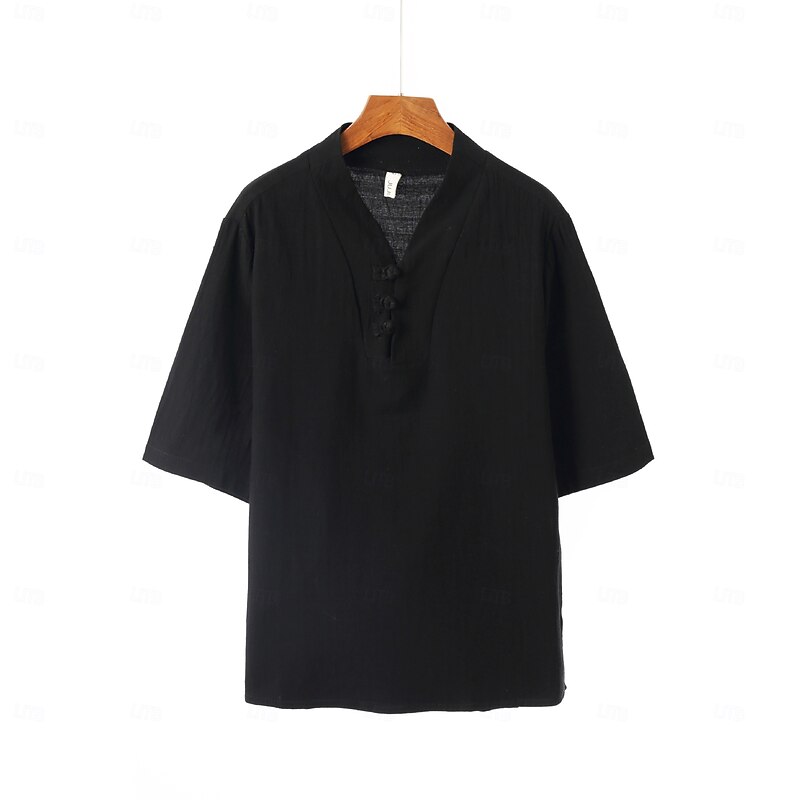 Men's Henley Shirt Tee Top Boho Paisley Damask Plain Color Henley Vacation Street Short Sleeve Buckle Clothing Apparel Fashion No Necklace3