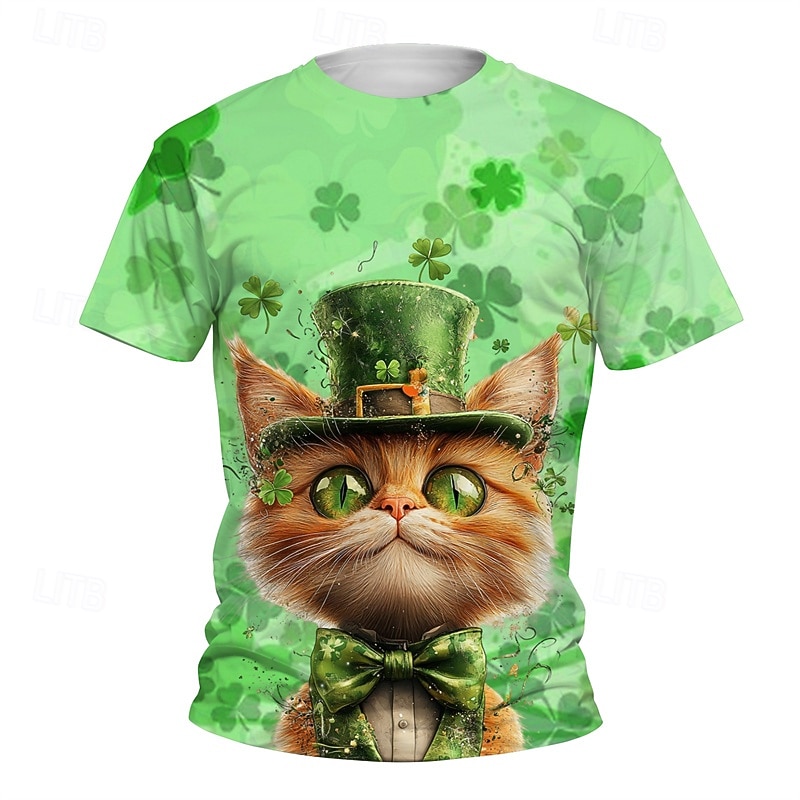 St. Patrick Boys 3D Graphic Four Leaf Clover T shirt Tee Short Sleeve Summer Spring Fashion Basic Kids 4-12 Years Crew Neck Outdoor Casual Daily Regular Fit3