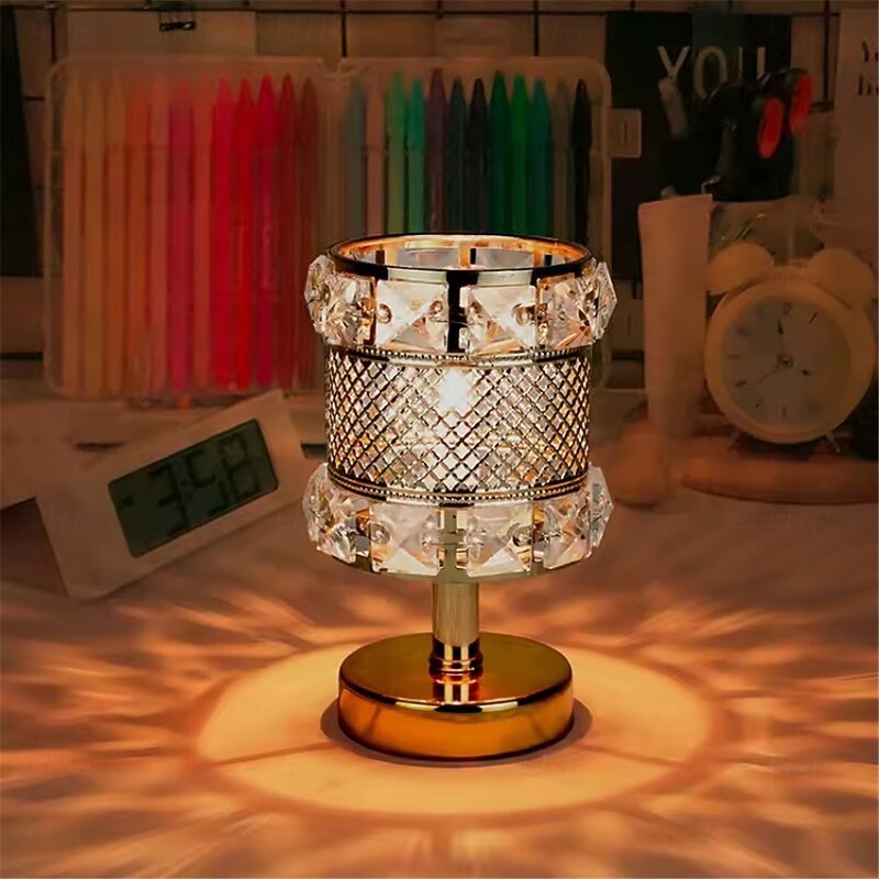 Metal Crystal Desk Lamp - USB Rechargeable Decorative Lamp with Tri-Color Dimming for Living Room, Bar, Outdoor Dining, Party, Festival Atmosphere, Nightlight & Reading Lamp