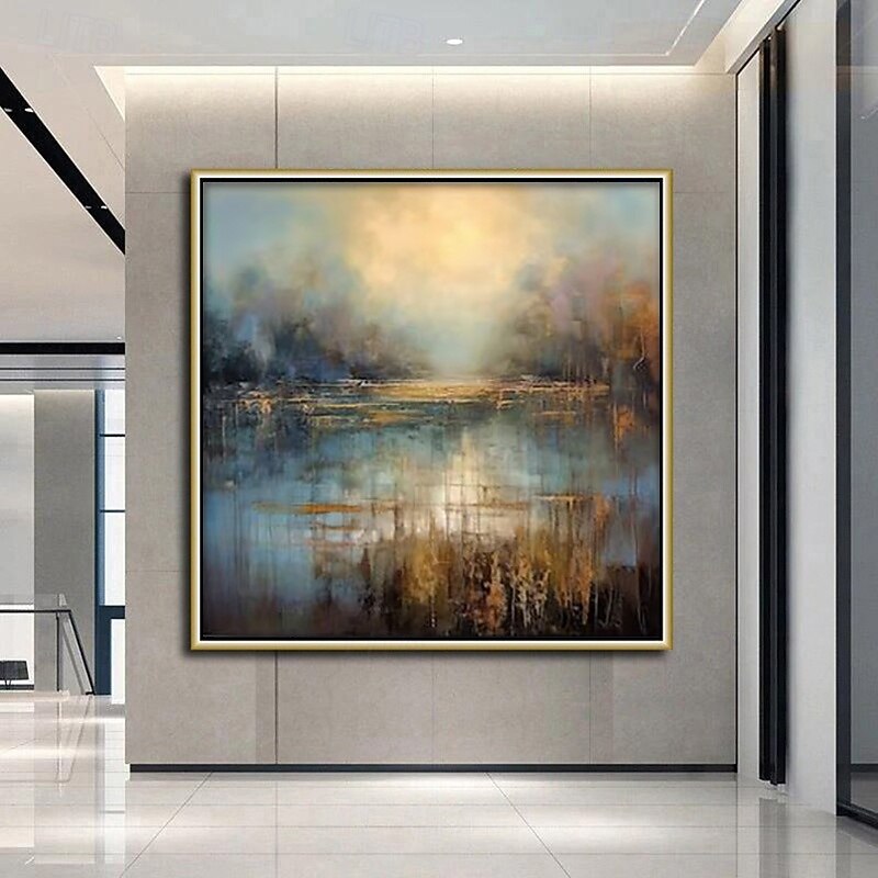 Handmade Oil Painting Canvas Wall Art Decoration Modern Abstract Golden Green Landscape Art for Home Decor Rolled Frameless Unstretched Painting3