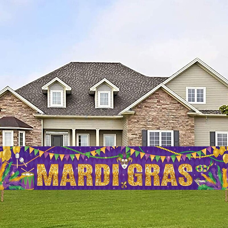 Mardi Gras Carnival Parade Flag Outdoor Patio Garden Flags Parade Banner Decor Party Supplies