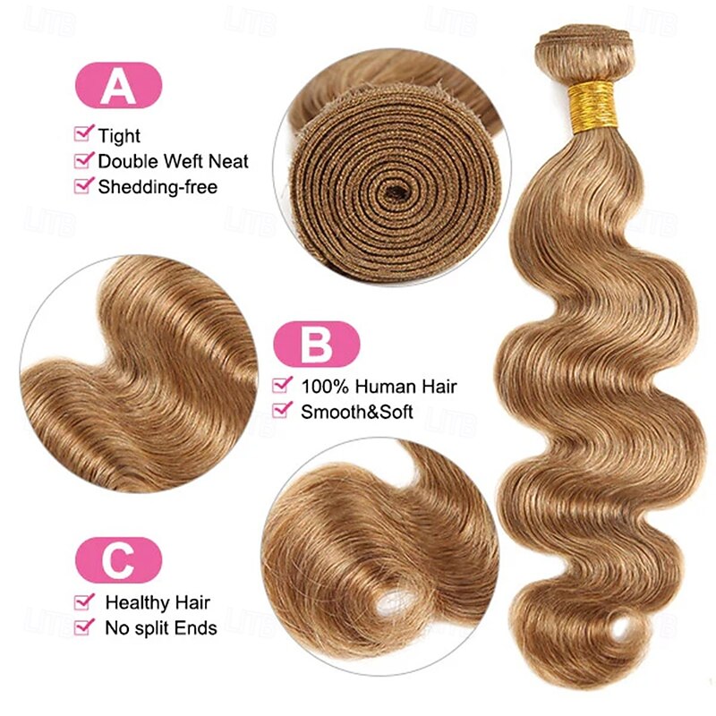 #27 Honey Blonde Human Hair Extensions #27 Body Wave 1 Bundles Hair Weaving2