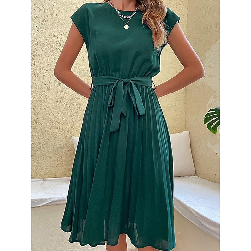 Women's Midi Dress Casual Dress A Line Dress Stylish Basic Casual Vacation Daily Regular Fit Plain Sleeveless Crew Neck Pink Green Summer Spring2