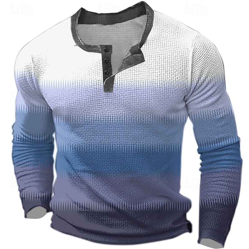 Men's Geometric Color Block Gradient Waffle Henley Shirt Casual Style Classic Style Long Sleeve Fashion Designer Basic Outdoor Daily Spring &  Fall Olive Brown Blue Henley Henley T-Shirt4