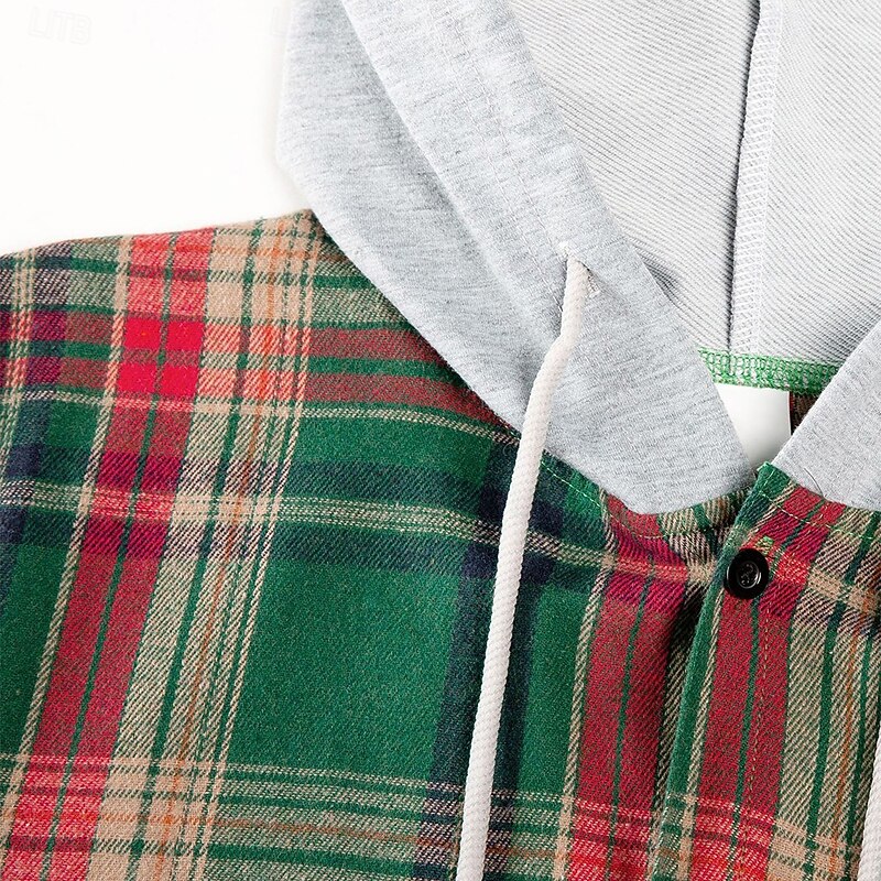 Men's Shirt Flannel Shirt Overshirt Christmas Shirt Plaid Outdoor Street Black Green Coffee Long Sleeve Hooded Winter Spring &  Fall Clothing Apparel3