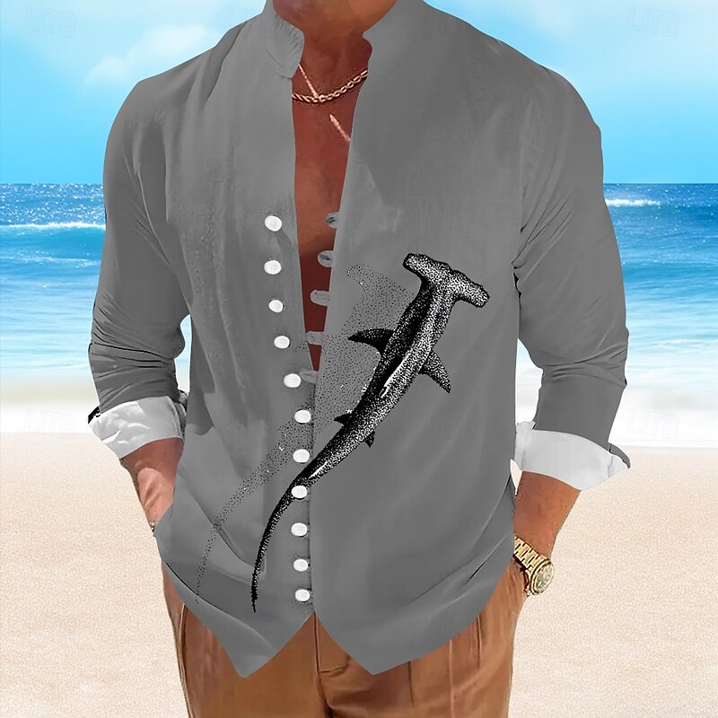 Men's Shark Casual Shirt Summer Hawaiian Shirt Aloha Shirt Short Sleeve Hawaiian Resort Vacation Casual Summer Spring Standing Collar Button Up White Blue Green Gray4