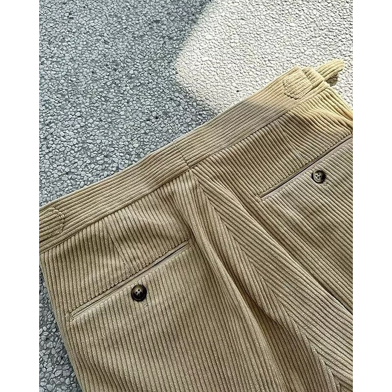 Men's Graduation Dress Pants Corduroy Pants Naples Trousers Trousers Buttons Pocket Solid Colored Comfort Formal Party Work Fashion Classic Style Black Green Micro-elastic3