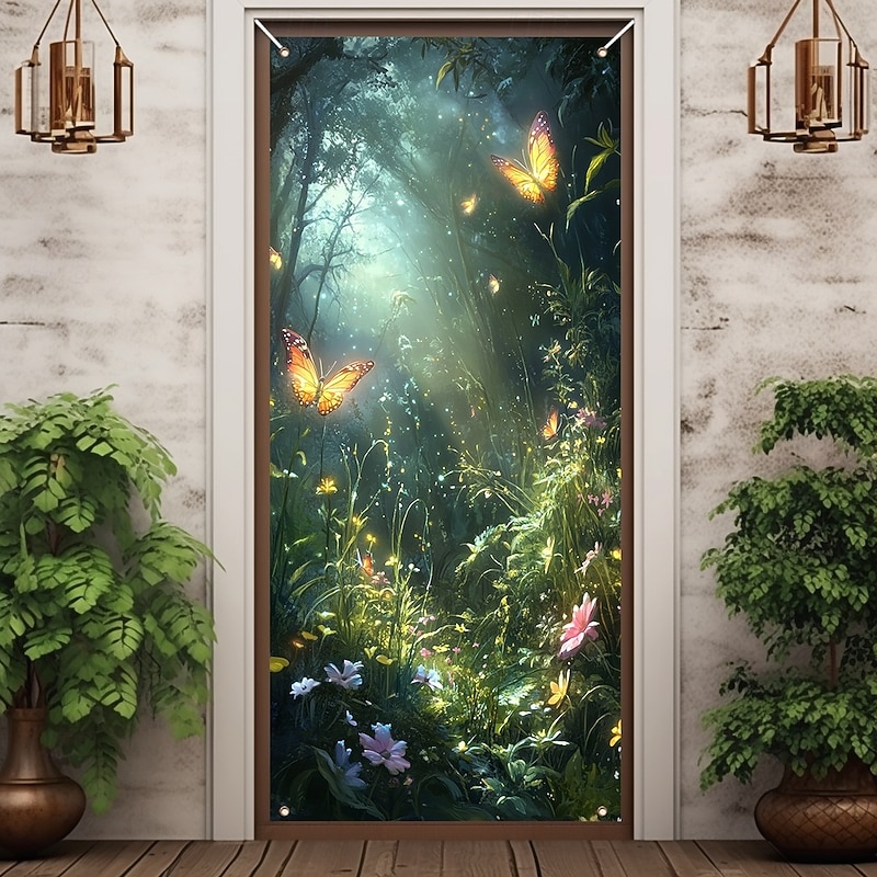 Valentine's Day Door Decorations Door Covers Garden Theme Door Tapestry Door Curtain Decoration Backdrop Indoor/Outdoor Door Banner for Front Door Farmhouse3