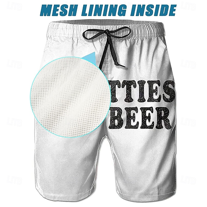 Men's Letter Printed Funny Beer Swim Trunks Swim Shorts Board Shorts Mid Waist Streetwear Hawaiian Casual Daily Holiday Pocket Drawstring Elastic Waist Designer Clothing Apparel2