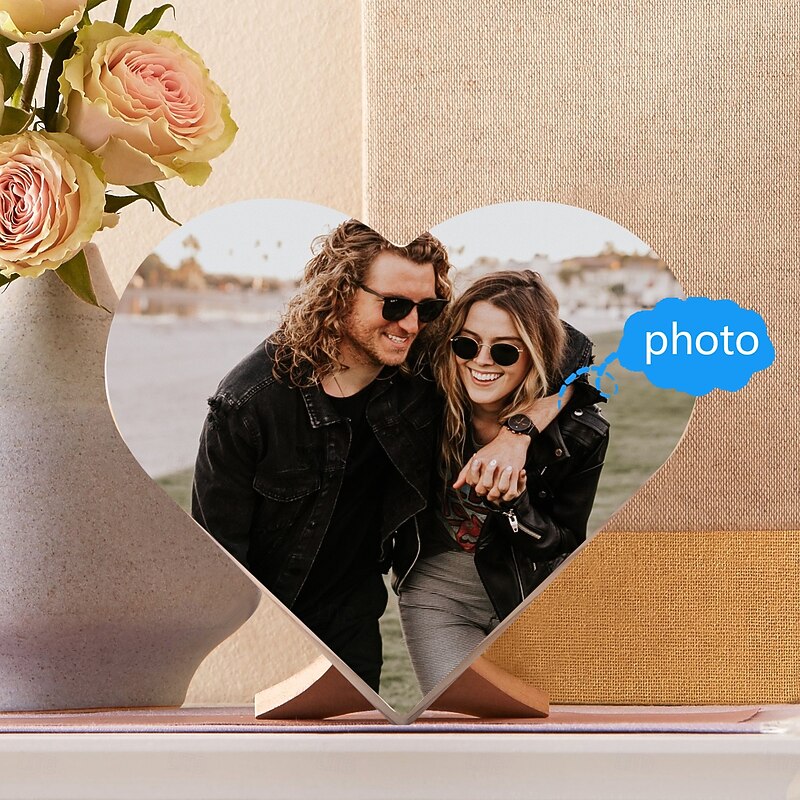 Personalized Photo Heart-Shaped Wooden Ornament Custom Wedding Gift for Couple Wooden Decoration, Wedding Gift for Boyfriends, Girlfriends, Wives, and Husbands4