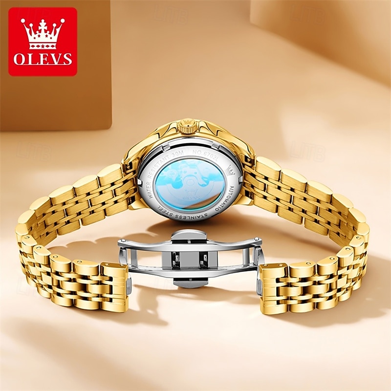 Olevs Olevs Brand Women'S Fashion Mechanical Watch Luminous Calendar Fashion Trend Roman Dial Quartz Watch Simple Leisure Waterproof Sports Ladies Wristwatch Rhinestone2