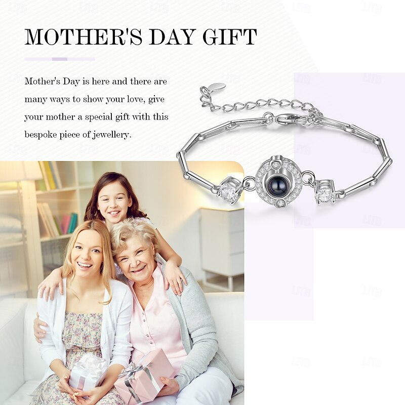 Personalized Projection Bracelet Custom Best Gift for Mom – Rhodium-Plated Couple Themed Bracelet with Photo Projection, Ideal for Wedding, Mother's Day, or Girlfriend Gift3