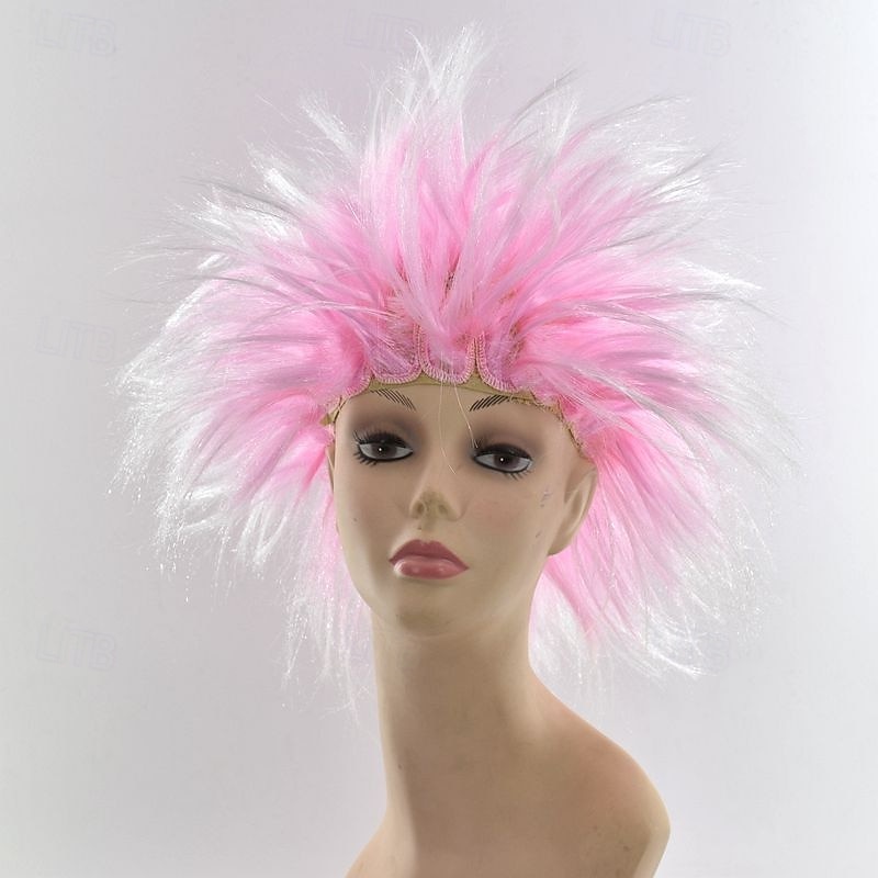 Synthetic Wig Curly Middle Part Wig Short Black Yellow Pink Red Blue Synthetic Hair Men's Pink Red Black For Carnival4