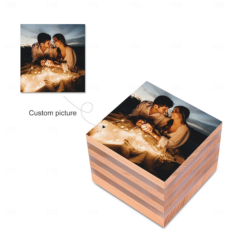Personalized Wooden Square Night Light – Light Up Photo Frame Customized Wedding Photo, Unique Gift Perfect for Couples & Family3