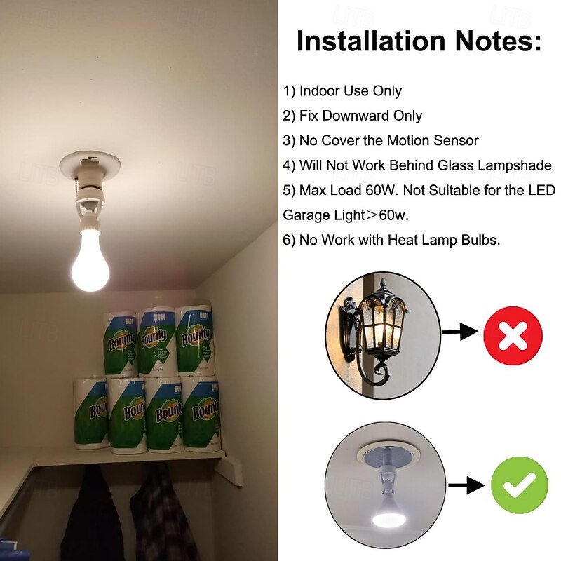 Motion Sensor Light Socket E26/E27 Smart Lamp Bulb Holder Adapter Auto On/Off Light Control Suitable for Garage Basement Porch Storage Room4