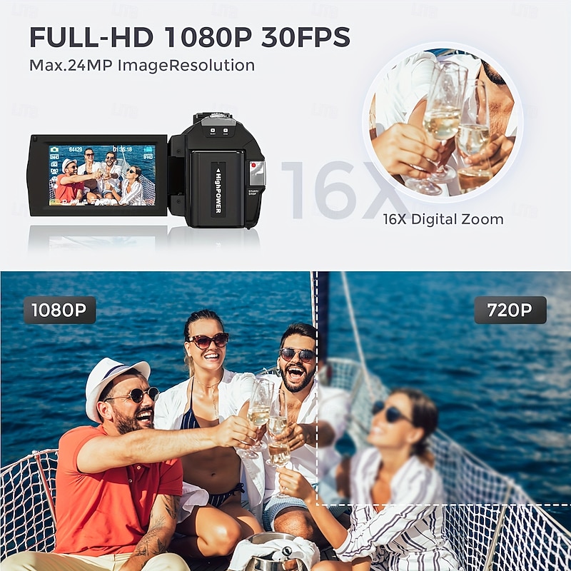 16X Digital Zoom Ultra HD 30FPS Digital Video Camera Camcorder with 3inch IPS 270 Degrees Rotation Screen Remote Control and 1500mah Battery for Vlogging4