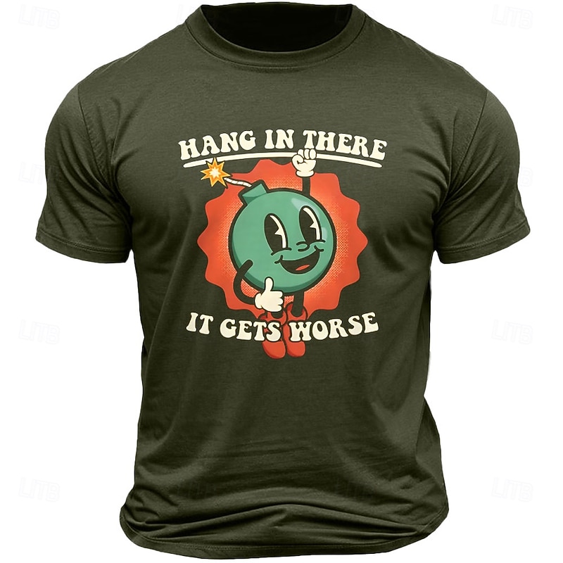 Men's Cartoon Letter Printed Funny Slang T Shirt Tee Top 100% Cotton Short Sleeve Graphic Shirt Black White Army Green Comfortable Tee Vacation Street Fashion Designer Clothing