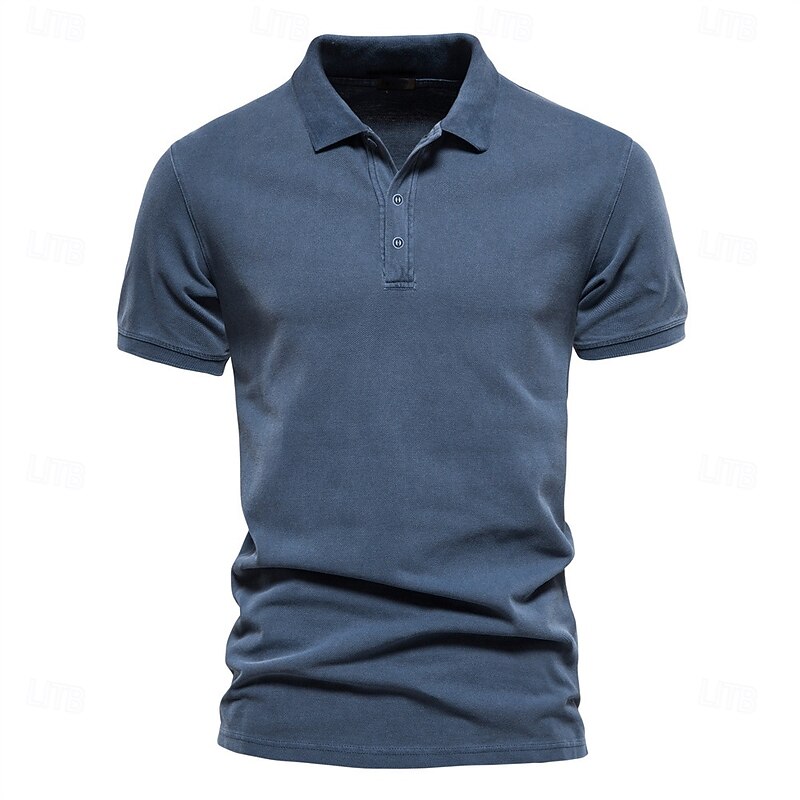 Men's 100% Cotton Polo Work Business Turndown Short Sleeve Vacation Vintage Solid Color Buttons Summer Spring Dark Grey Lake blue Army Green Polo2
