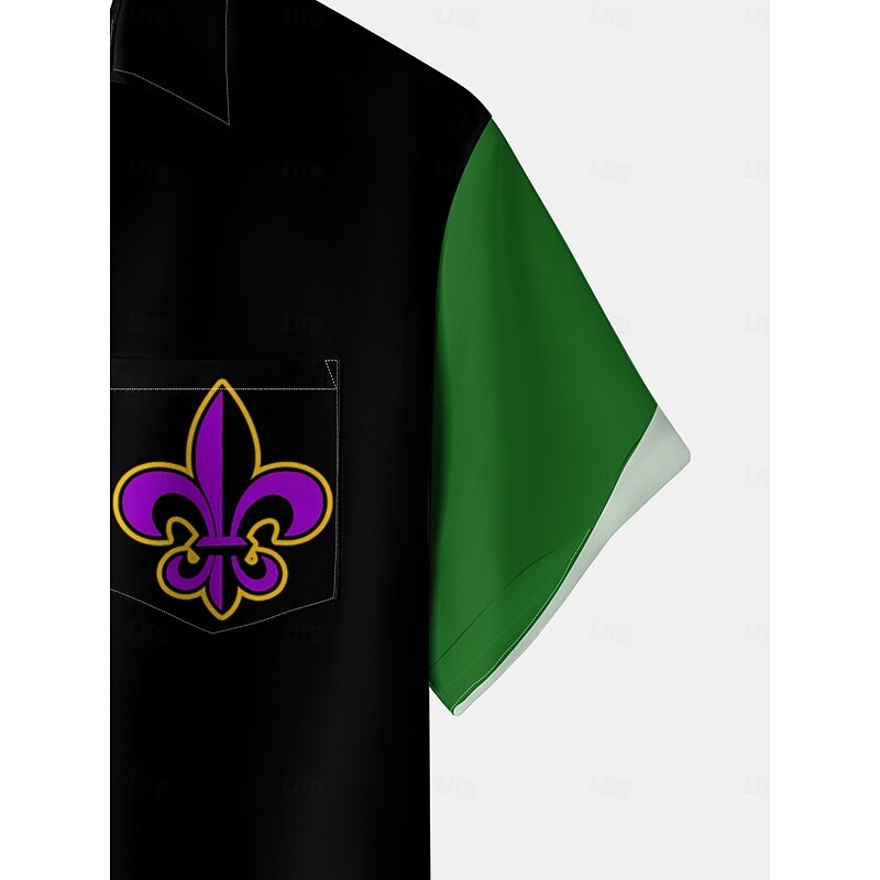 St. Patrick Men's Color Block Line Shirt Button Up Shirt Short Sleeves Artistic Casual Comfortable Outdoor Vacation Street Spring & Summer Shirt Collar Printing Black4