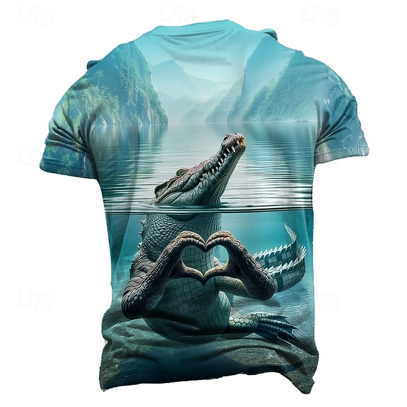 Men's Crocodile Funny T Shirt Short Sleeve T shirt 3D Print Crew Neck Shirt Exaggerated Designer Party Holiday Blue Summer Spring Clothing Apparel S M L XL XXL XXXL2