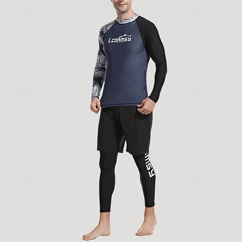 Men's Swim Trunks Rash guard Swimsuit Lightweight Long Sleeve Swimwear Swimsuit 3-Piece Swimming Surfing Beach Water Sports Printed Summer Spring Autumn4