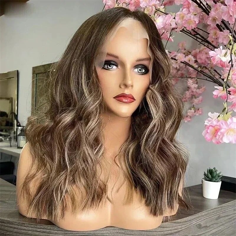 Remy Human Hair 5x5 Closure 13x4 Lace Front Wig Middle Part Brazilian Hair Wavy Blonde Multi-color Wig 130% 150% Density with Baby Hair Ombre Hair Highlighted / Balayage Hair Natural Hairline Glueless